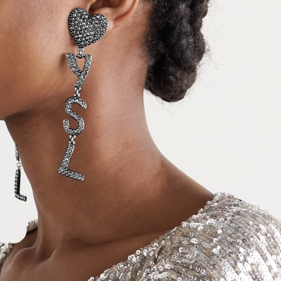 Authentic Saint Laurent YSL silver crystal drop earrings -EUC❣️ - Picture 4 of 14